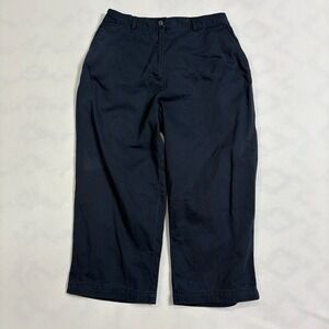 LL Bean Navy Straight Leg Capri Pants Women Size 12 Petite Elastic Waist